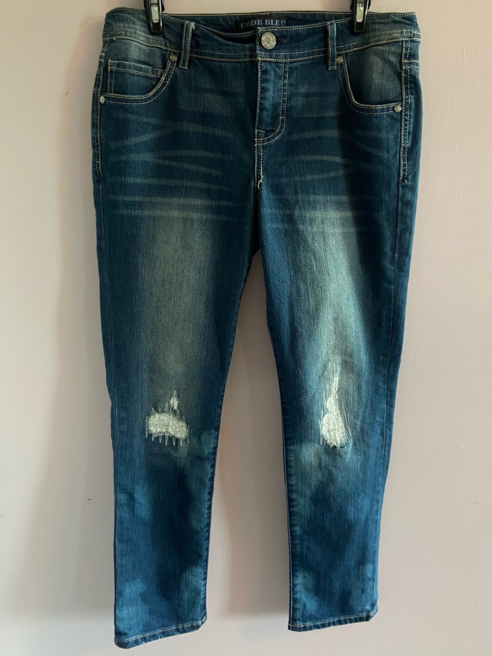 Code Bleu Dark Indigo Skinny Jeans with Knee Distress